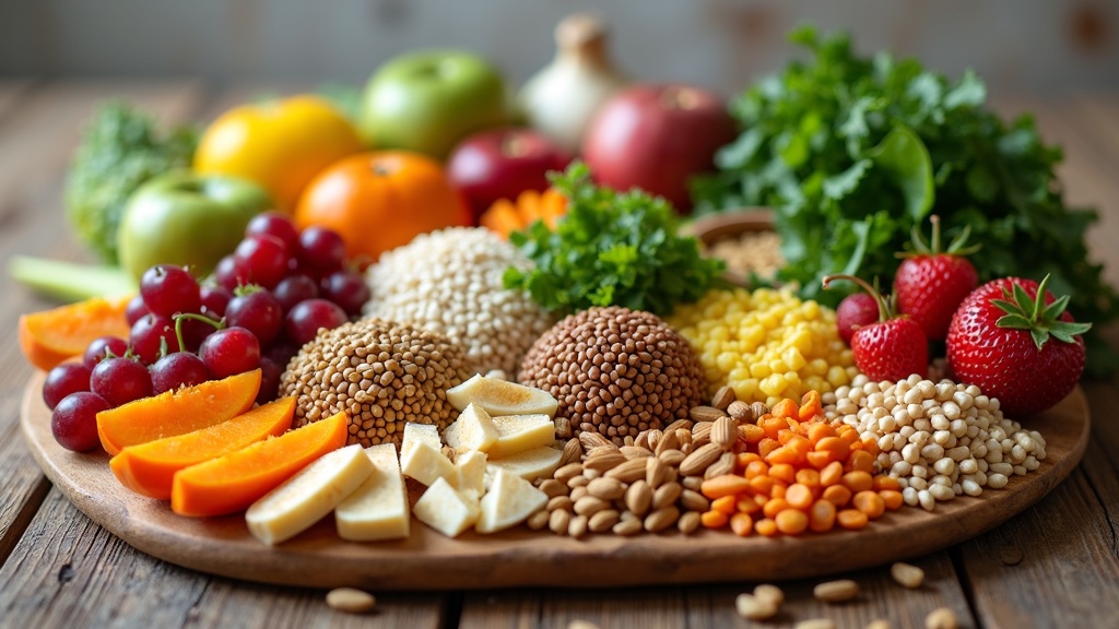 Fresh fruits, whole grains, and vegetables perfect for a diabetes diet